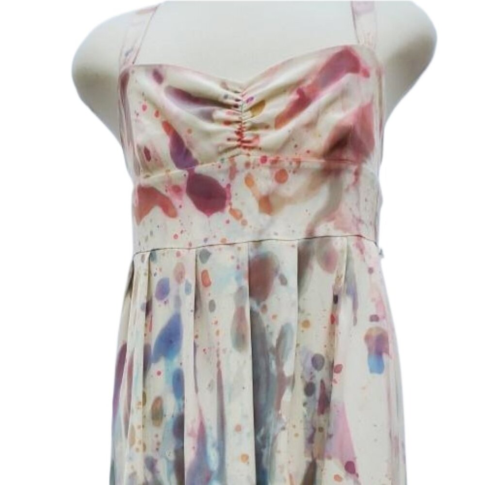 NEW painted long Maxi dress Silk Blue Pink Purple ivory L 10 12 14 16 XL tiedyed